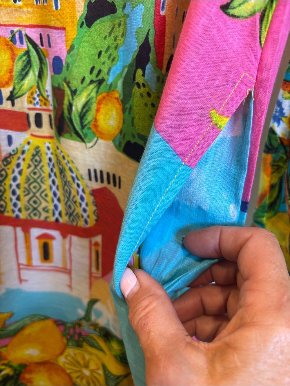 ANTICA SARTORIA MULTICOLORED 4 BUTTON DOWN COTTON DRESS LEMON AND VILLAGE PRINT - Picture 7 of 12
